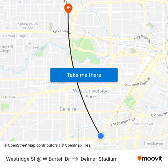 Westridge St @ W Bartell Dr to Delmar Stadium map