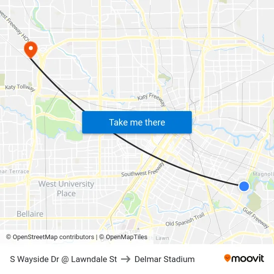 S Wayside Dr @ Lawndale St to Delmar Stadium map