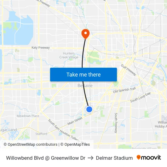 Willowbend Blvd @ Greenwillow Dr to Delmar Stadium map