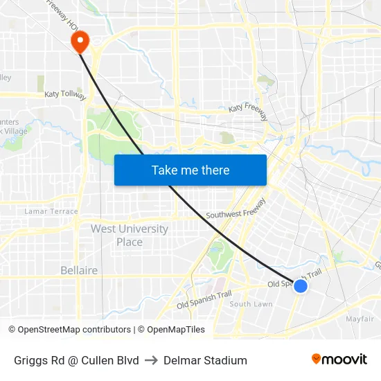 Griggs Rd @ Cullen Blvd to Delmar Stadium map