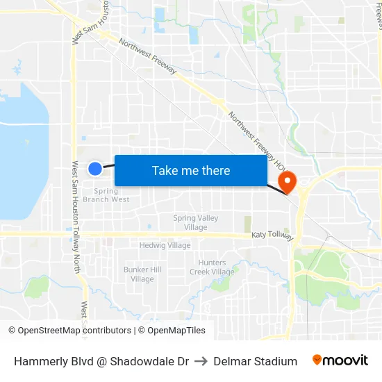 Hammerly Blvd @ Shadowdale Dr to Delmar Stadium map