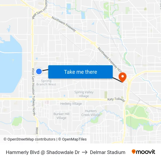 Hammerly Blvd @ Shadowdale Dr to Delmar Stadium map