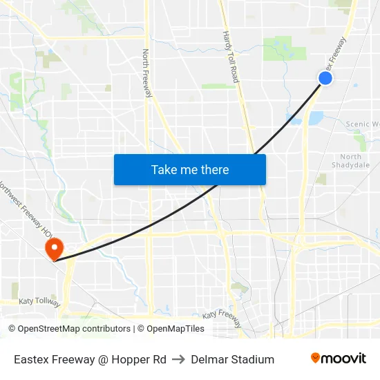 Eastex Freeway @ Hopper Rd to Delmar Stadium map