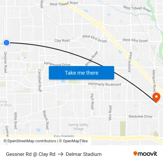 Gessner Rd @ Clay Rd to Delmar Stadium map