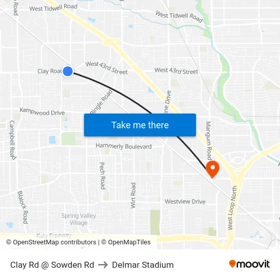 Clay Rd @ Sowden Rd to Delmar Stadium map