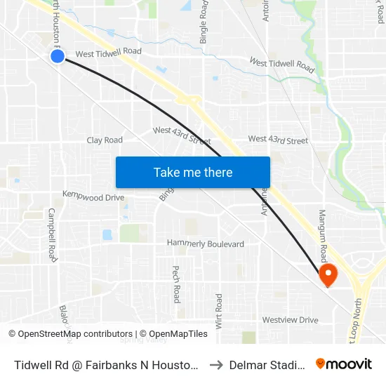 Tidwell Rd @ Fairbanks N Houston Rd to Delmar Stadium map