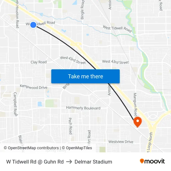 W Tidwell Rd @ Guhn Rd to Delmar Stadium map