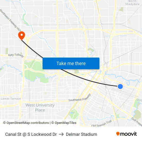 Canal St @ S Lockwood Dr to Delmar Stadium map