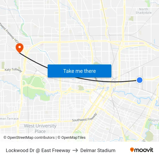 Lockwood Dr @ East Freeway to Delmar Stadium map