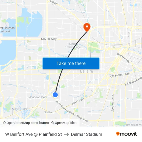 W Bellfort Ave @ Plainfield St to Delmar Stadium map