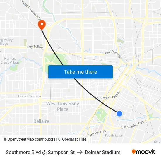 Southmore Blvd @ Sampson St to Delmar Stadium map