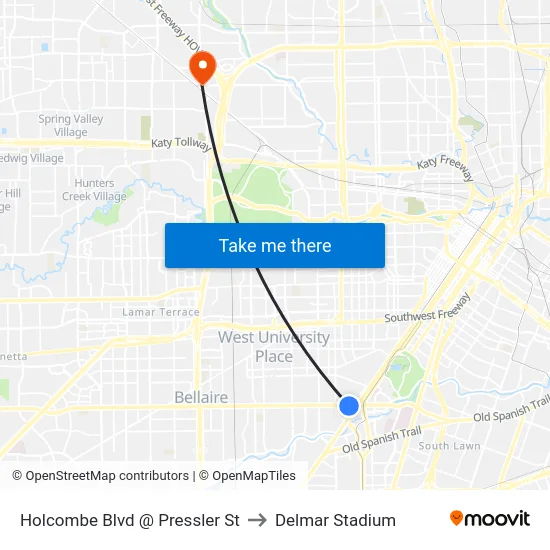 Holcombe Blvd @ Pressler St to Delmar Stadium map