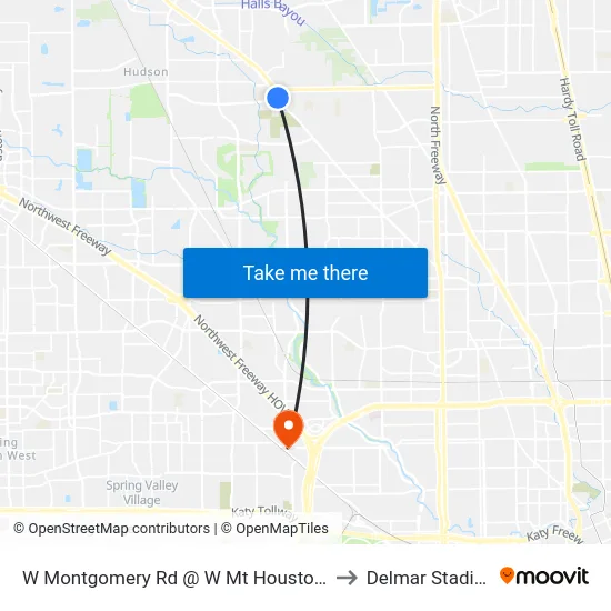 W Montgomery Rd @ W Mt Houston Rd to Delmar Stadium map