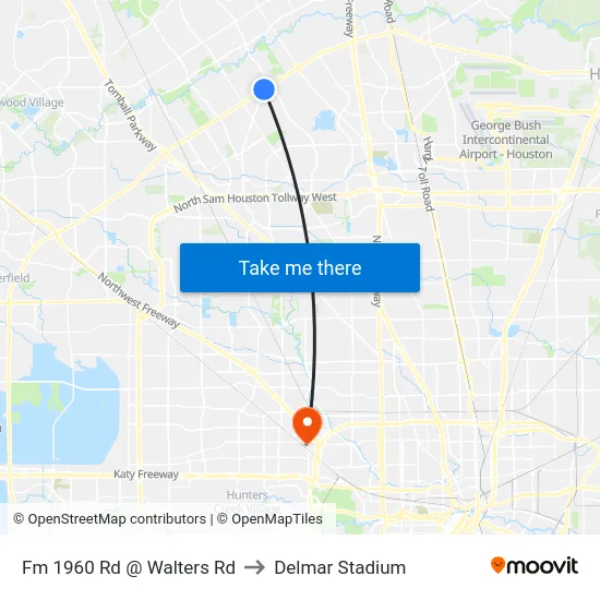 Fm 1960 Rd @ Walters Rd to Delmar Stadium map