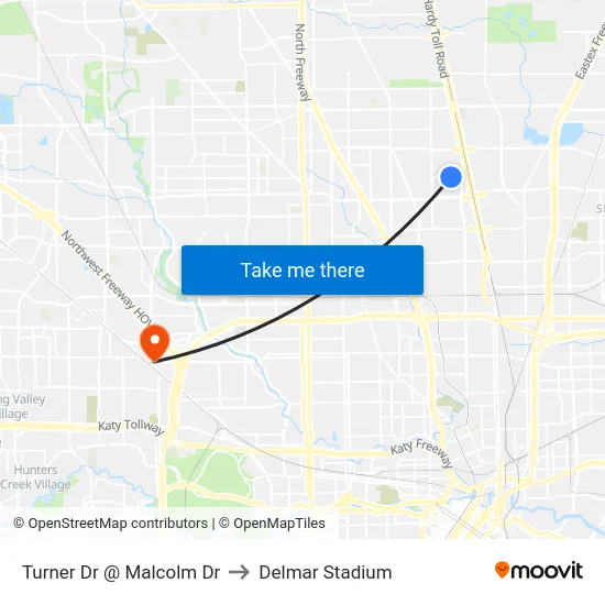 Turner Dr @ Malcolm Dr to Delmar Stadium map