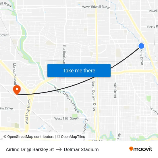 Airline Dr @ Barkley St to Delmar Stadium map