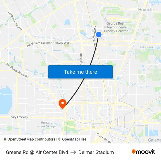 Greens Rd @ Air Center Blvd to Delmar Stadium map