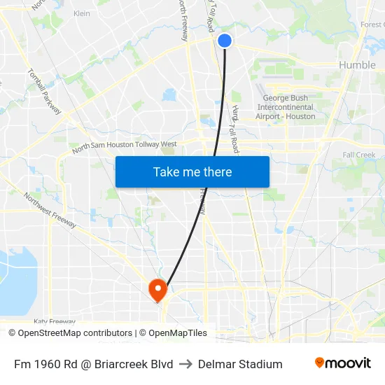 Fm 1960 Rd @ Briarcreek Blvd to Delmar Stadium map