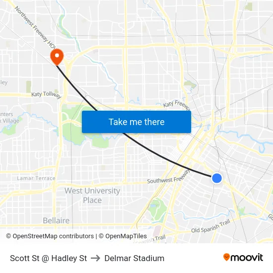 Scott St @ Hadley St to Delmar Stadium map