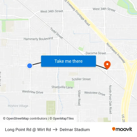 Long Point Rd @ Wirt Rd to Delmar Stadium map