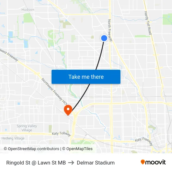 Ringold St @ Lawn St MB to Delmar Stadium map
