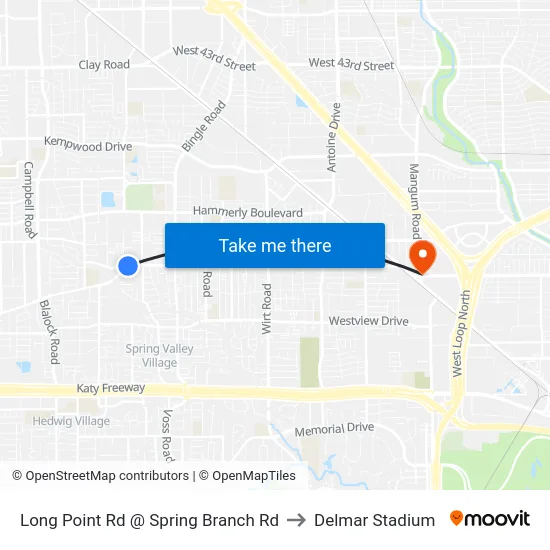Long Point Rd @ Spring Branch Rd to Delmar Stadium map