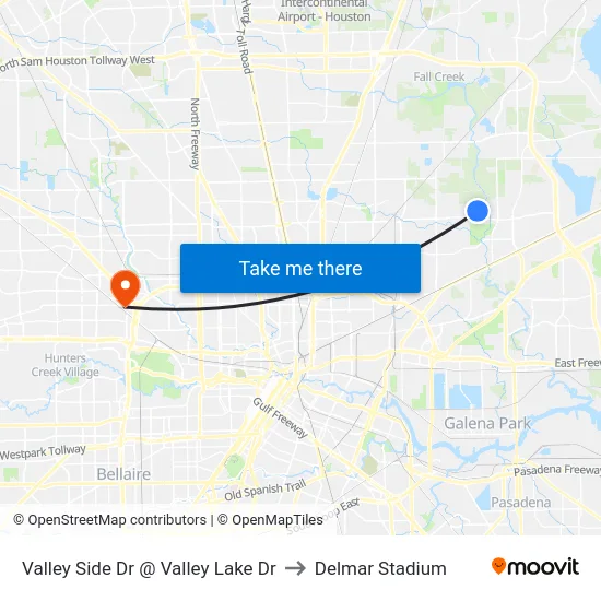 Valley Side Dr @ Valley Lake Dr to Delmar Stadium map