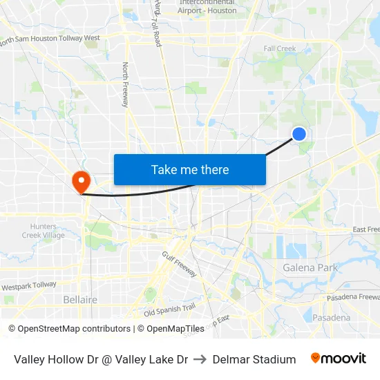 Valley Hollow Dr @ Valley Lake Dr to Delmar Stadium map