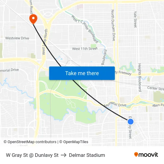 W Gray St @ Dunlavy St to Delmar Stadium map