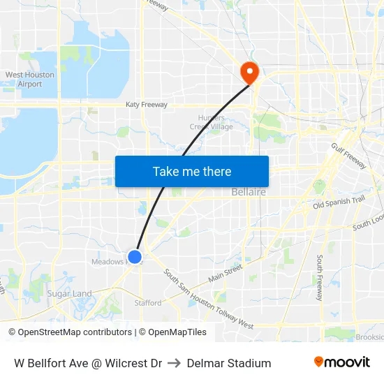 W Bellfort Ave @ Wilcrest Dr to Delmar Stadium map
