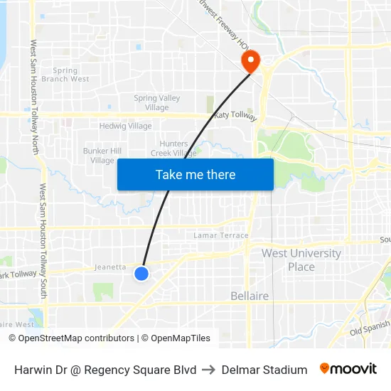Harwin Dr @ Regency Square Blvd to Delmar Stadium map