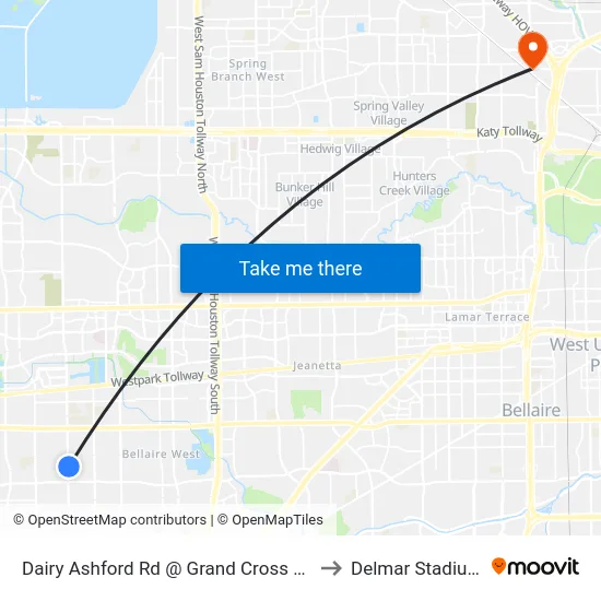 Dairy Ashford Rd @ Grand Cross Ln to Delmar Stadium map