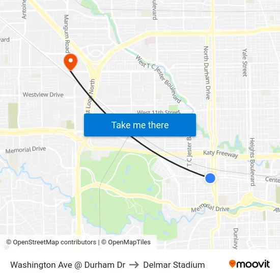 Washington Ave @ Durham Dr to Delmar Stadium map