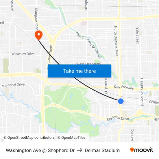 Washington Ave @ Shepherd Dr to Delmar Stadium map