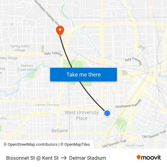 Bissonnet St @ Kent St to Delmar Stadium map