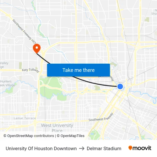 University Of Houston Downtown to Delmar Stadium map