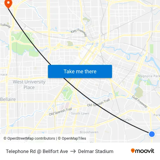 Telephone Rd @ Bellfort Ave to Delmar Stadium map