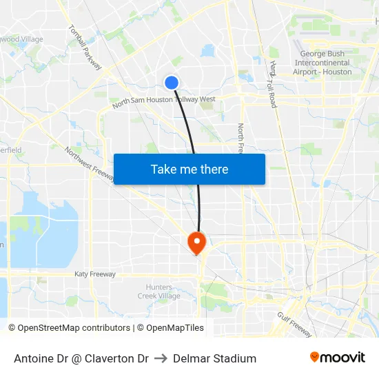 Antoine Dr @ Claverton Dr to Delmar Stadium map