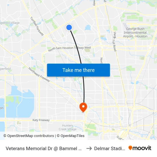 Veterans Memorial Dr @ Bammel North to Delmar Stadium map