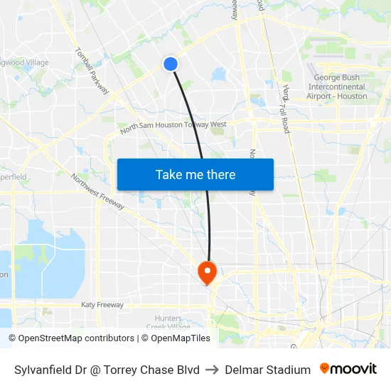 Sylvanfield Dr @ Torrey Chase Blvd to Delmar Stadium map
