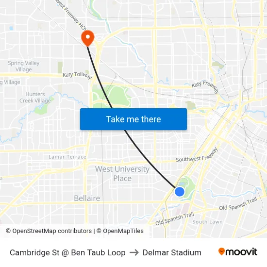 Cambridge St @ Ben Taub Loop to Delmar Stadium map