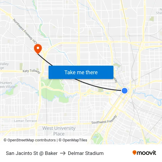 San Jacinto St @ Baker to Delmar Stadium map