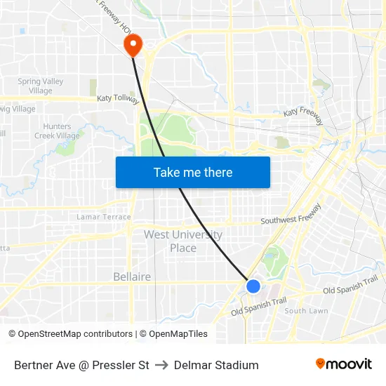 Bertner Ave @ Pressler St to Delmar Stadium map