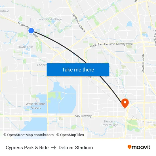 Cypress Park & Ride to Delmar Stadium map