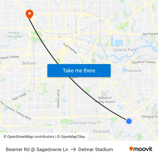 Beamer Rd @ Sagedowne Ln to Delmar Stadium map