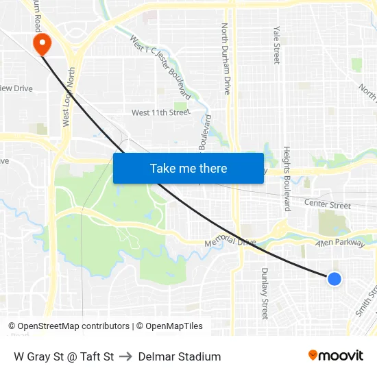W Gray St @ Taft St to Delmar Stadium map