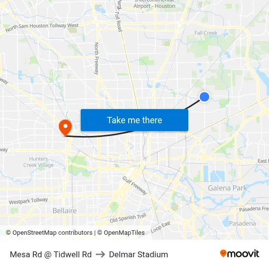 Mesa Rd @ Tidwell Rd to Delmar Stadium map