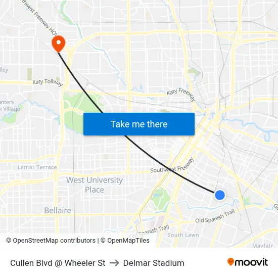 Cullen Blvd @ Wheeler St to Delmar Stadium map