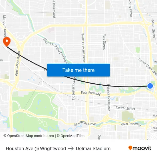 Houston Ave @ Wrightwood to Delmar Stadium map