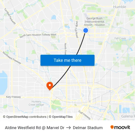 Aldine Westfield Rd @ Marvel Dr to Delmar Stadium map